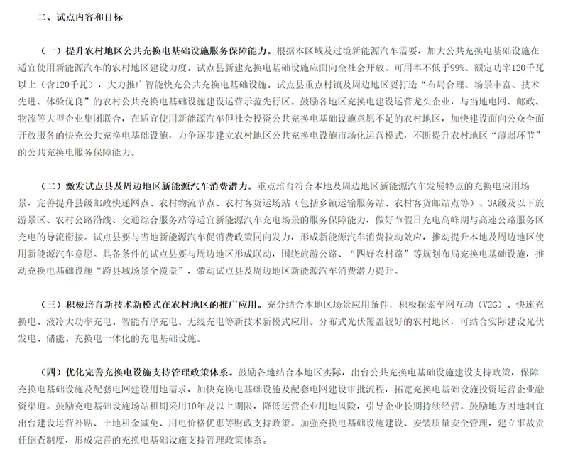關(guān)于開展縣域充換電設(shè)施補(bǔ)短板試點(diǎn)工作：促進(jìn)農(nóng)村新能源汽車發(fā)展