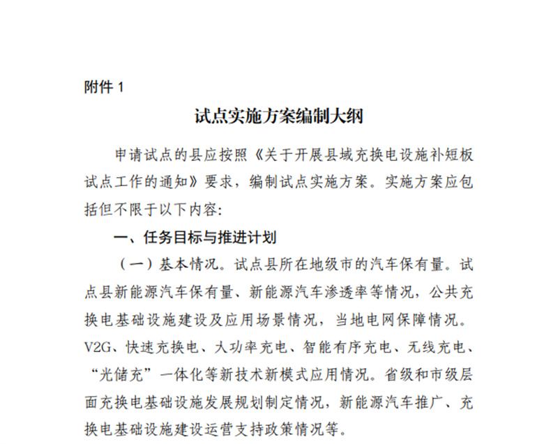 關(guān)于開展縣域充換電設(shè)施補(bǔ)短板試點(diǎn)工作：促進(jìn)農(nóng)村新能源汽車發(fā)展
