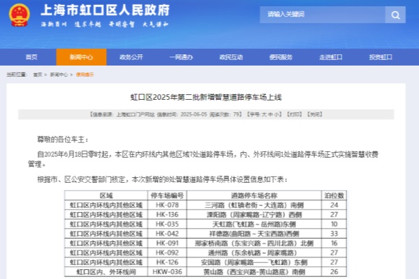 虹口區(qū)今年第二批新增智慧道路停車場上線，優(yōu)化停車場運營